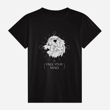 Load image into Gallery viewer, "Clean black t-shirt with subtle white line drawing, modeled for street style"