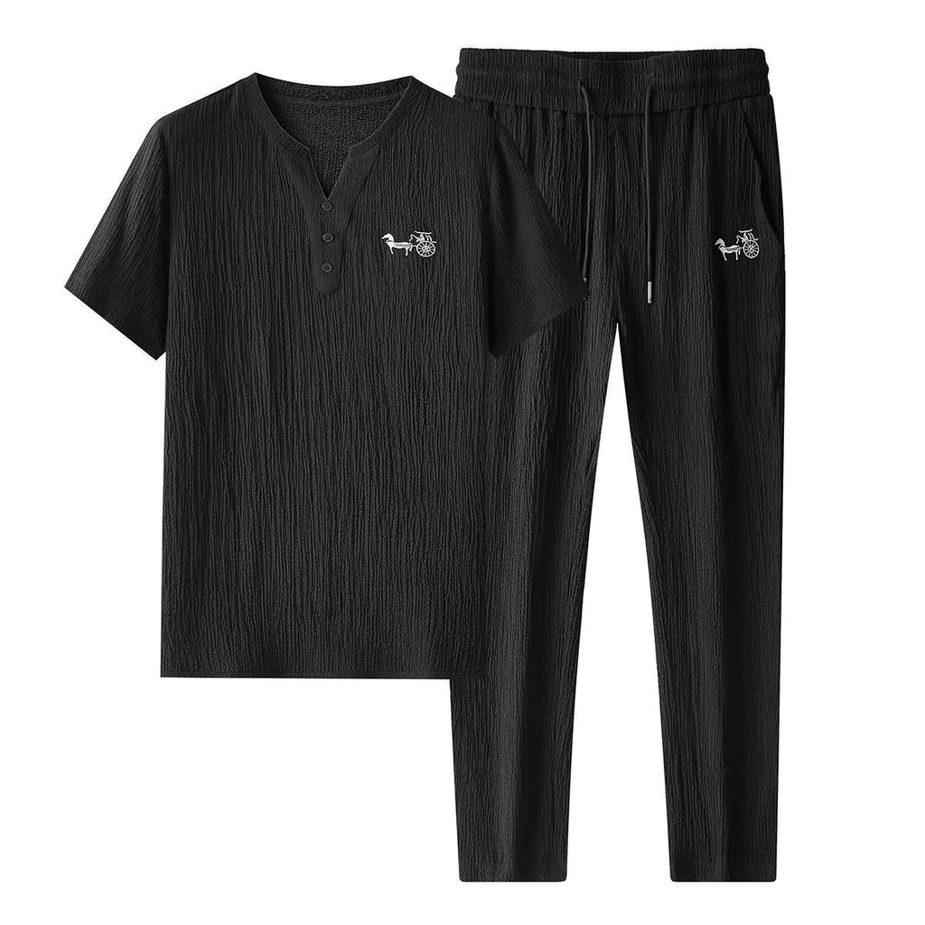 Men's Slim Fit Casual Ice Silk Set Raven’s Echo Hoodie
