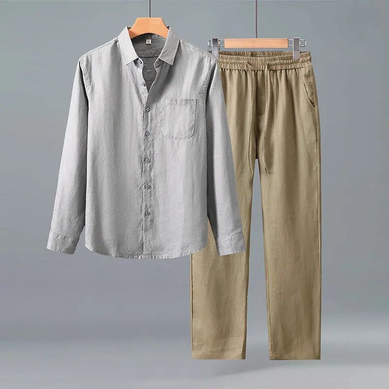 Lightweight Casual Solid-color Pure Linen Set Raven’s Echo Hoodie