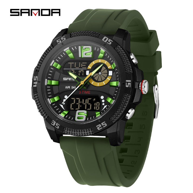 SANDA Mens Electronic Watch Youth Alarm Clock Luminous Sporty