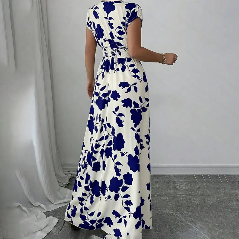 Women's Wrap V Neck Short Sleeve Empire Elastic Waist Summer Casual Elegant Maxi Long Dresses Raven’s Echo Hoodie
