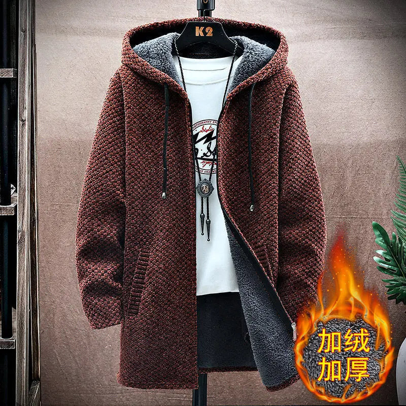 Men's Mid-Length Knitted Cardigan Coat Casual And Versatile Raven’s Echo Hoodie