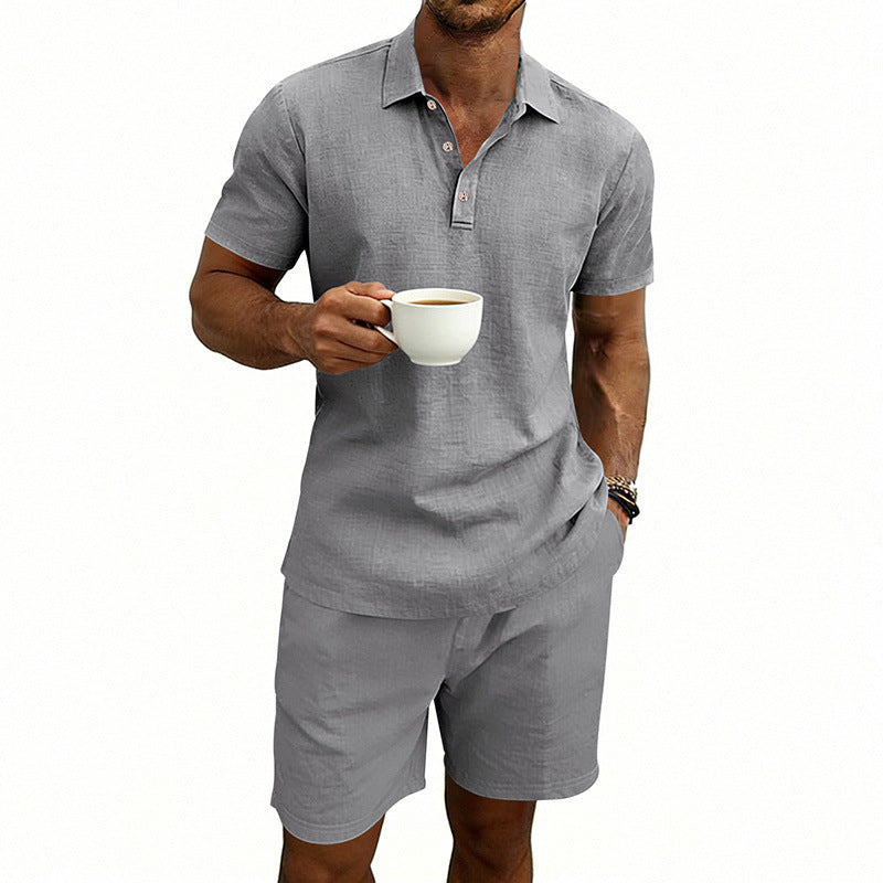 Linen Casual Mens Loose Short-Sleeve Shorts Set