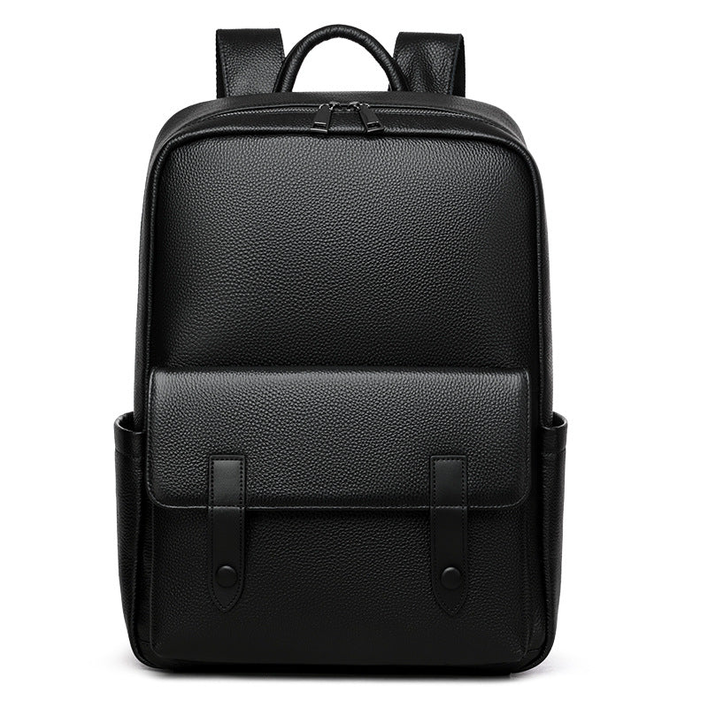 Men's Leather Large-Capacity Solid Color Backpack