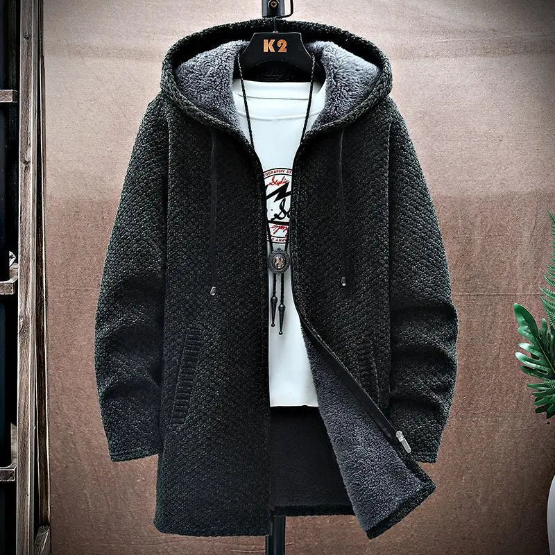 Men's Mid-Length Knitted Cardigan Coat Casual And Versatile Raven’s Echo Hoodie