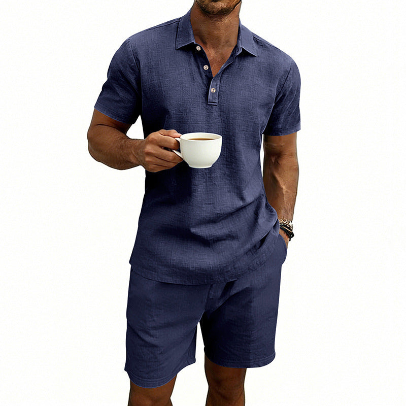Linen Casual Mens Loose Short-Sleeve Shorts Set