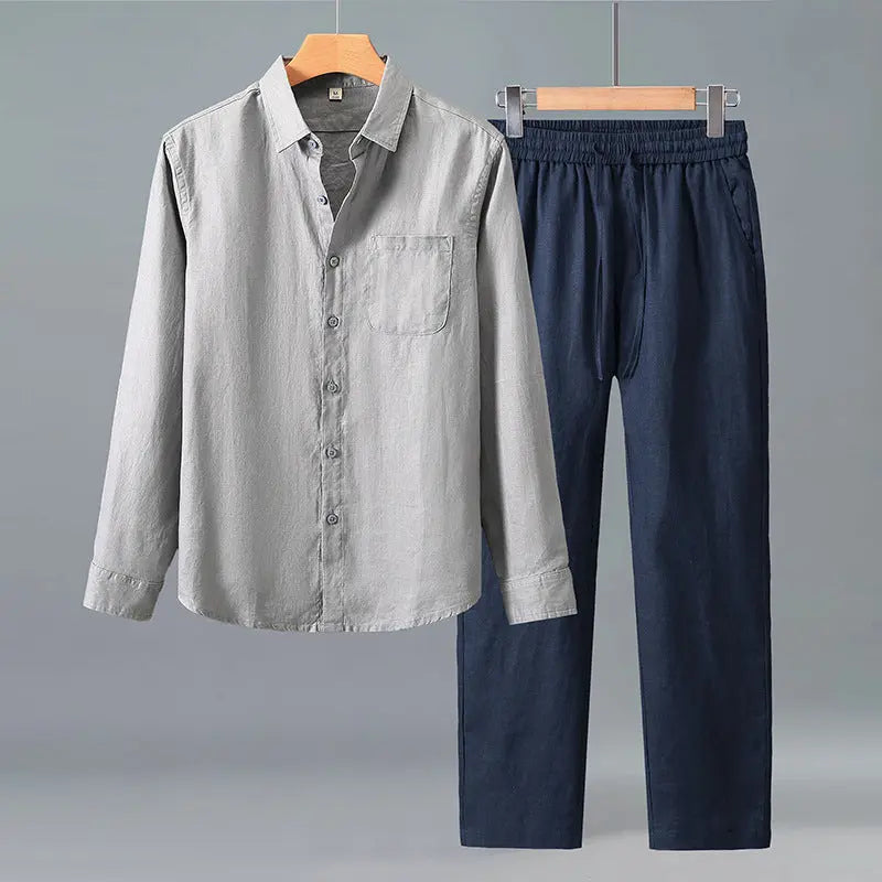 Lightweight Casual Solid-color Pure Linen Set Raven’s Echo Hoodie