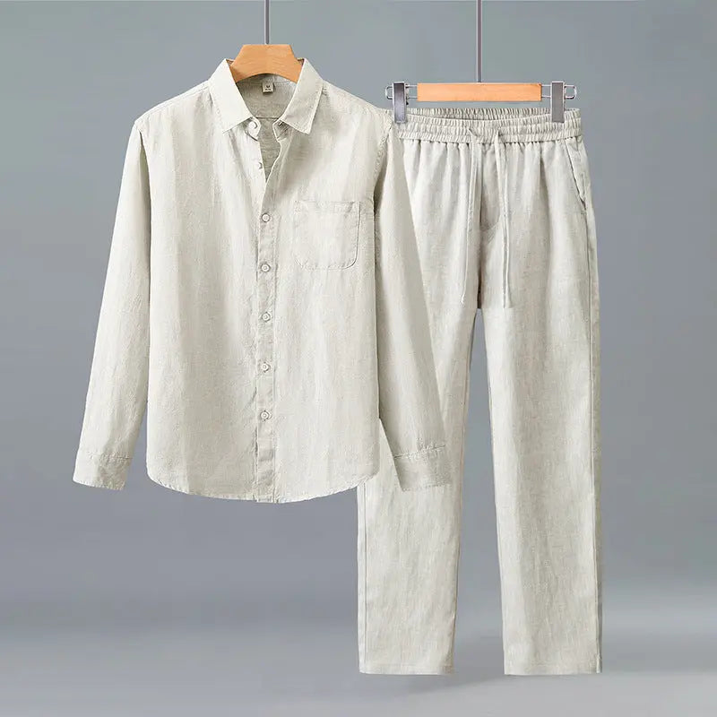 Lightweight Casual Solid-color Pure Linen Set Raven’s Echo Hoodie