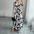 Women's Wrap V Neck Short Sleeve Empire Elastic Waist Summer Casual Elegant Maxi Long Dresses Raven’s Echo Hoodie