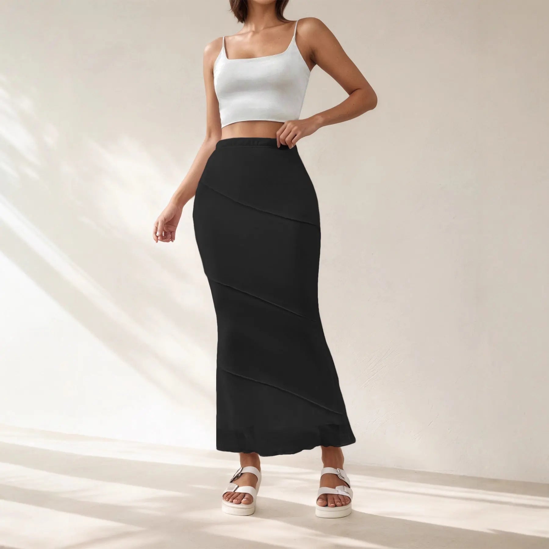 Summer Solid-Colored High-Waisted Sheath Long Skirt Raven’s Echo Hoodie