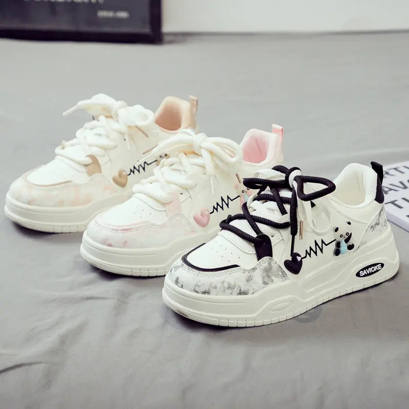 Womens White Sneakers Versatile Sporty Dad Shoes With Thick Soles Raven’s Echo Hoodie