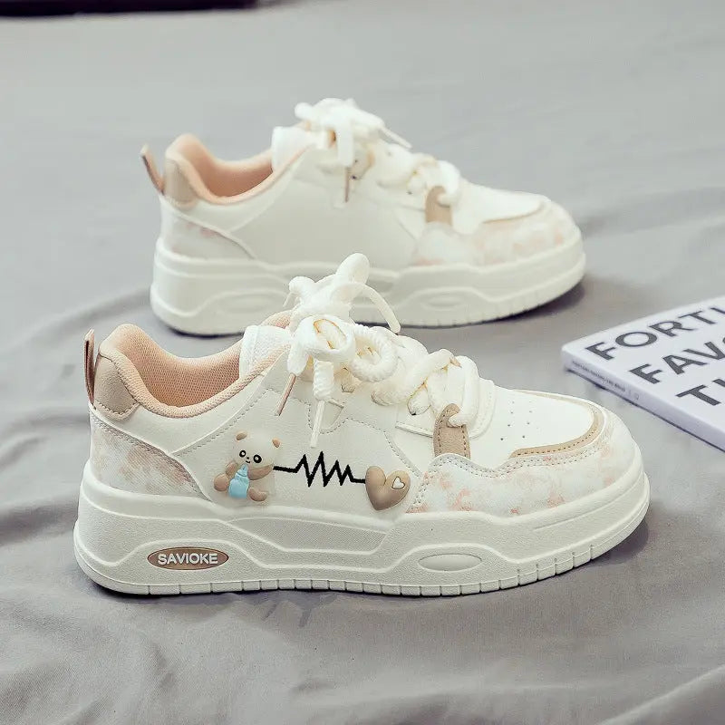 Womens White Sneakers Versatile Sporty Dad Shoes With Thick Soles Raven’s Echo Hoodie