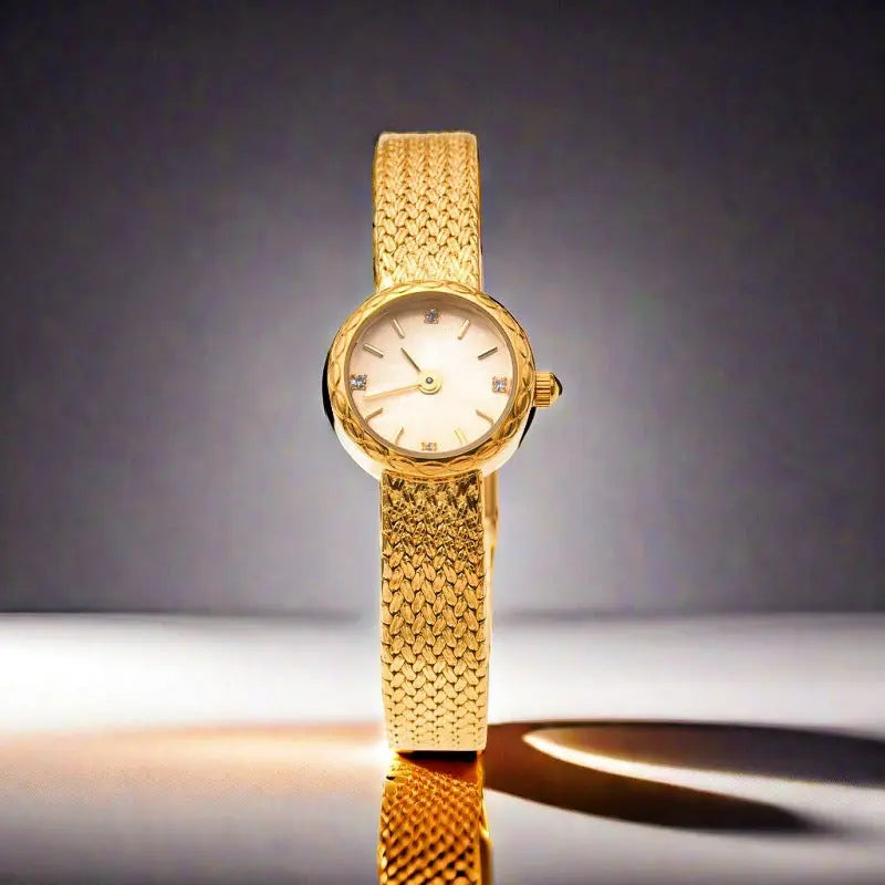 Retro Copper Mesh Womens Versatile Vintage-style Mini Gold Watch Raven’s Echo Hoodie
