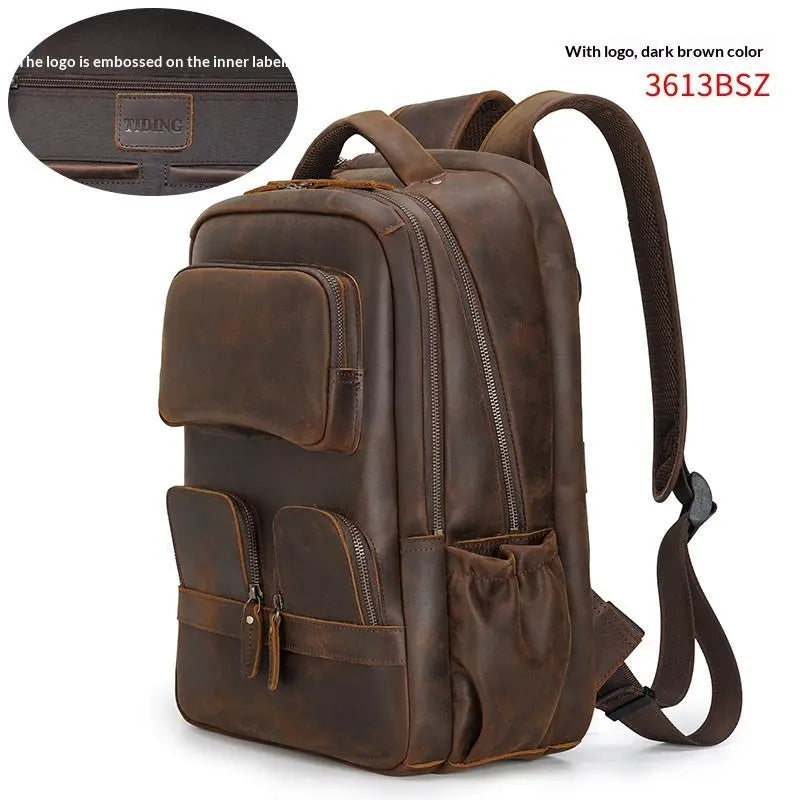 Men's Leather Backpack Outdoor Bag Raven’s Echo Hoodie