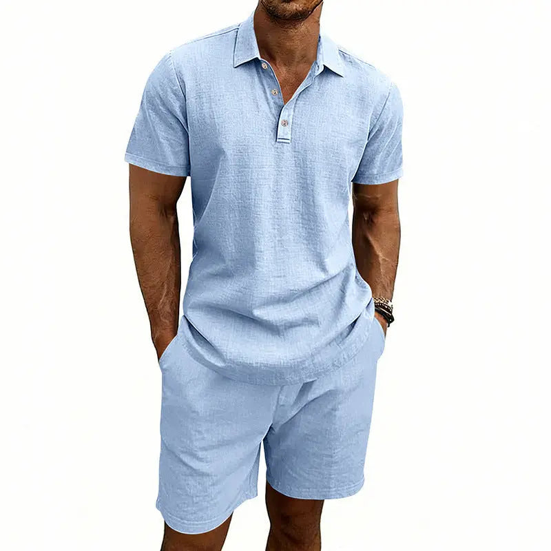 Linen Casual Mens Loose Short-Sleeve Shorts Set Raven’s Echo Hoodie