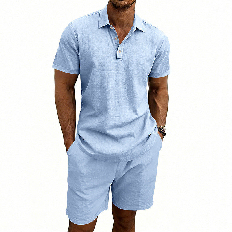 Linen Casual Mens Loose Short-Sleeve Shorts Set