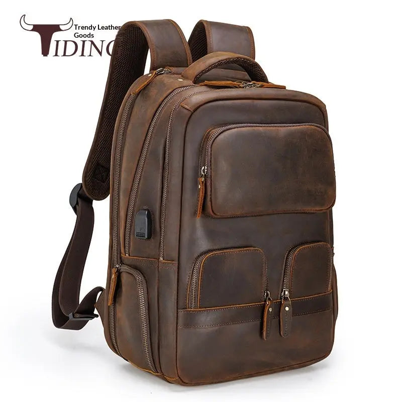 Men's Leather Backpack Outdoor Bag Raven’s Echo Hoodie