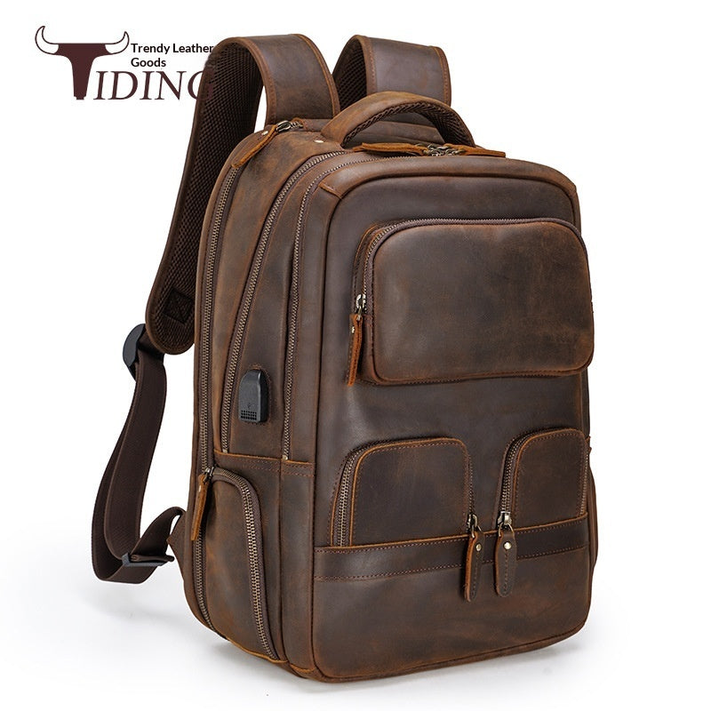 Men's Leather Backpack Outdoor Bag