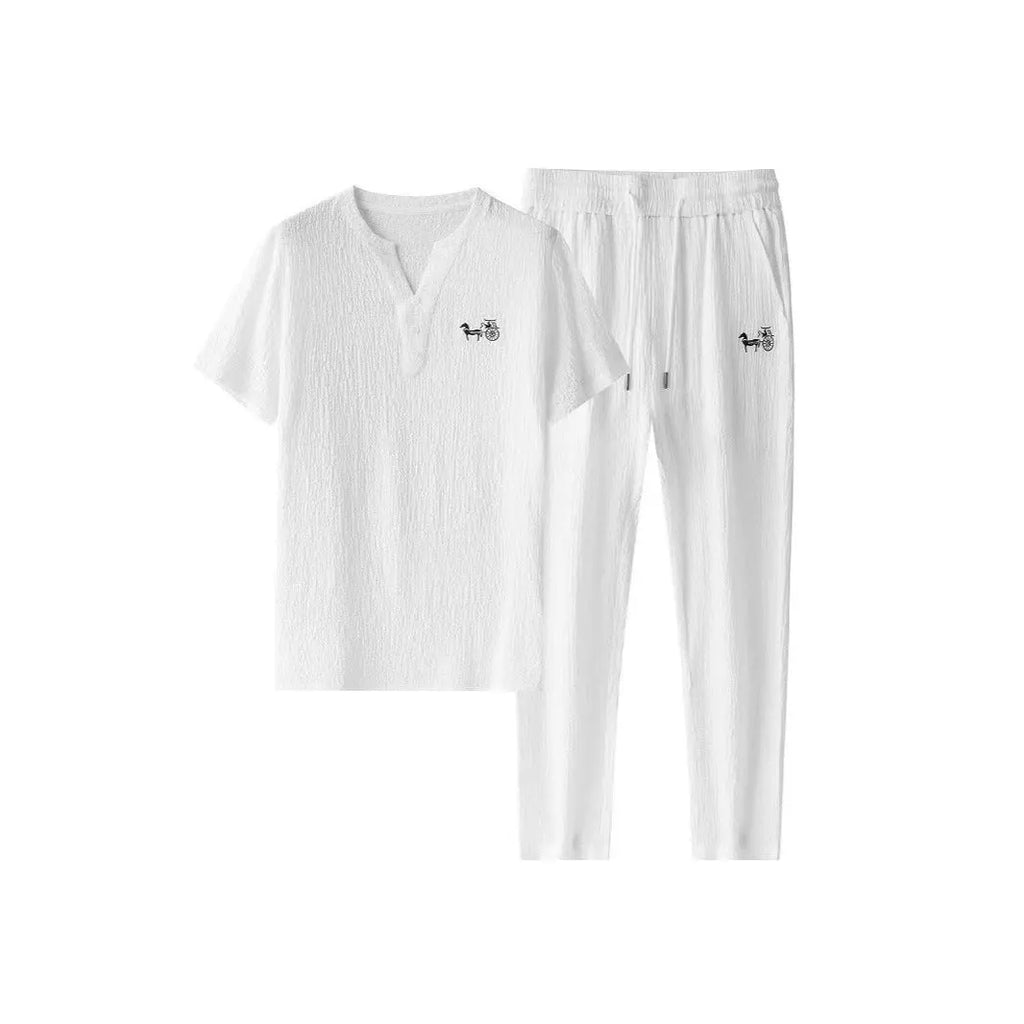 Men's Slim Fit Casual Ice Silk Set Raven’s Echo Hoodie