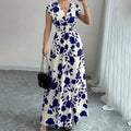 Women's Wrap V Neck Short Sleeve Empire Elastic Waist Summer Casual Elegant Maxi Long Dresses Raven’s Echo Hoodie