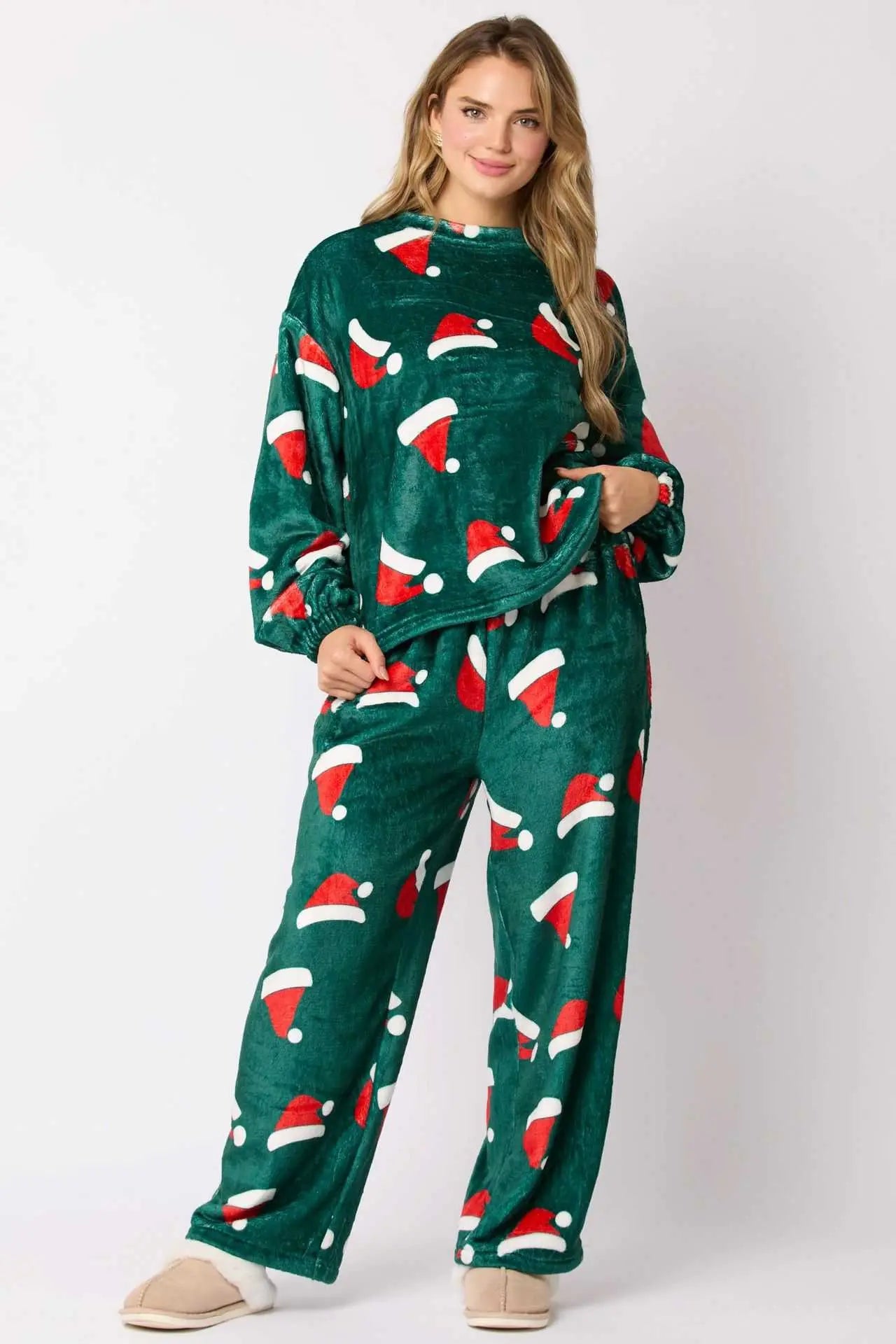 Casual Flannel Pajama Sets For Women 2 Piece Cute Long Sleeve Matching Lounge Shirts Sets Santa Claus Pajamas Homewear Raven’s Echo Hoodie