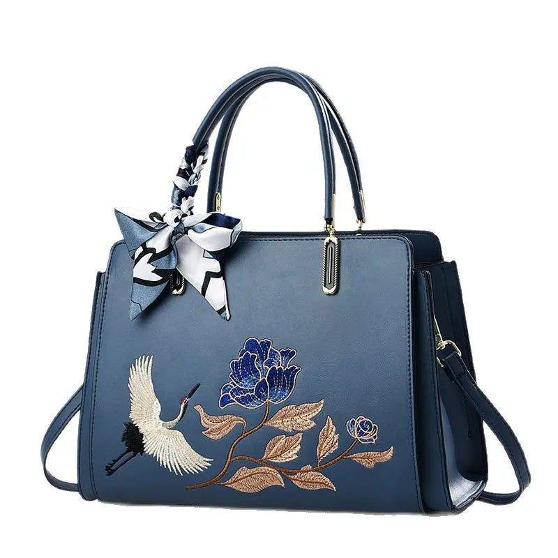 Womens New Chinese-Style National-Flair Embroidered Crane Fashion Crossbody Tote Bag Raven’s Echo Hoodie