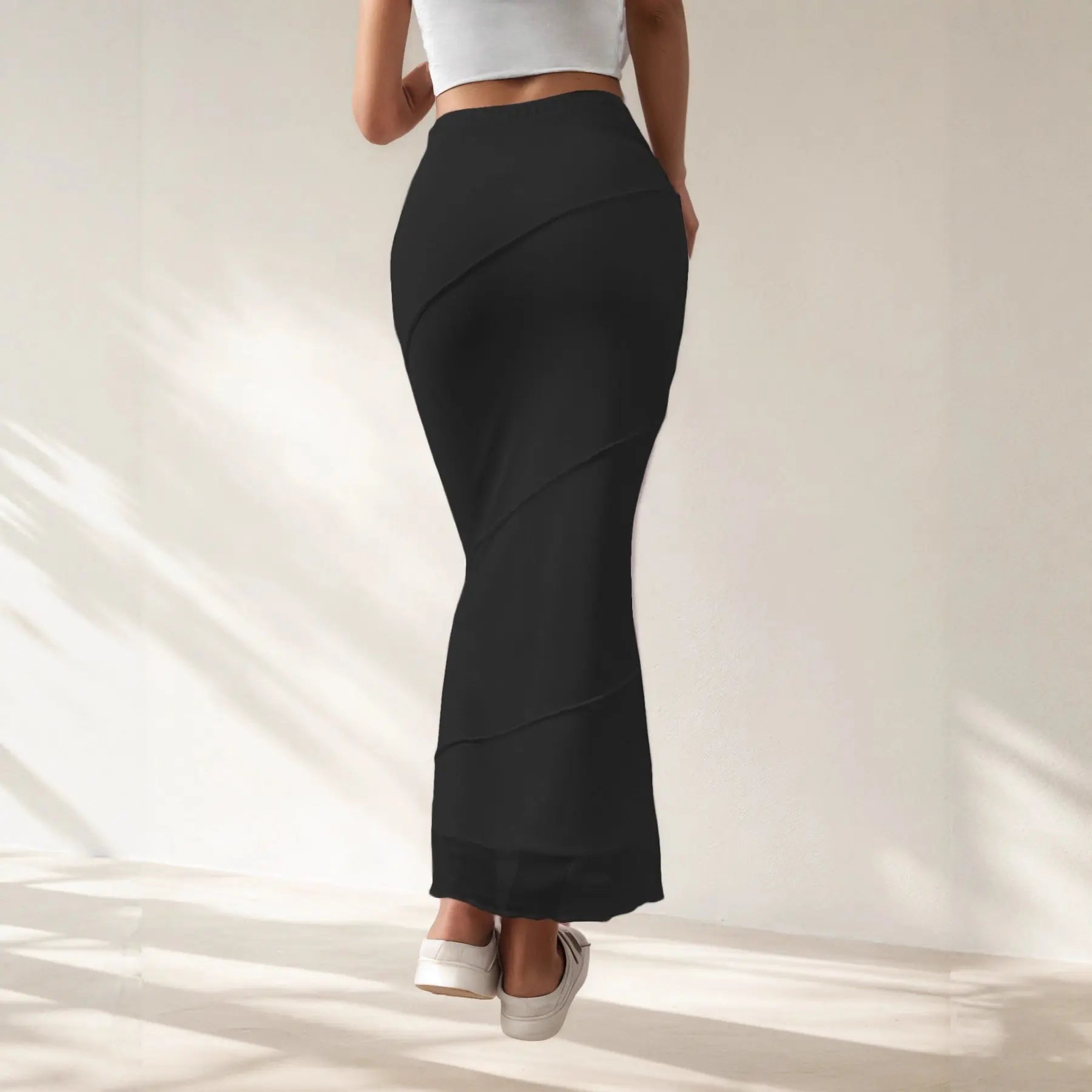 Summer Solid-Colored High-Waisted Sheath Long Skirt Raven’s Echo Hoodie