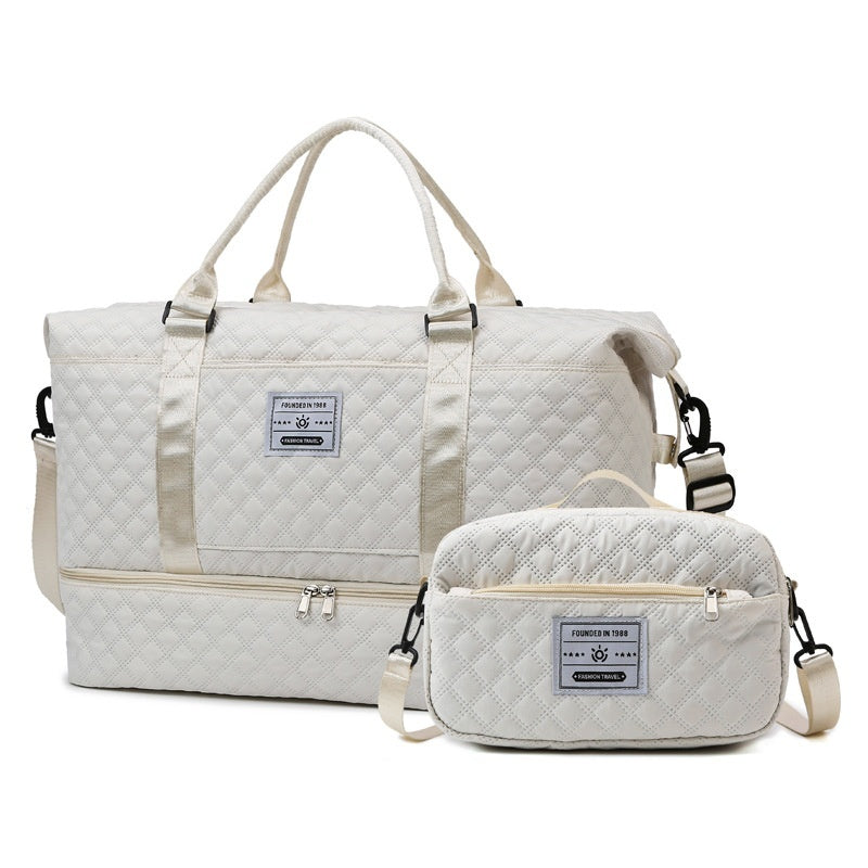 Large-Capacity Quilted Embroidered Thread Handle Crossbody Storage Travel Bag