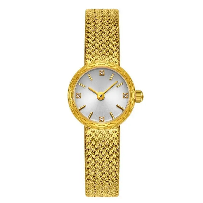 Retro Copper Mesh Womens Versatile Vintage-style Mini Gold Watch Raven’s Echo Hoodie