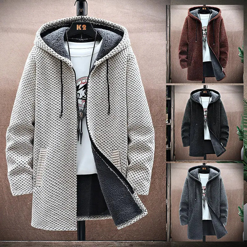 Men's Mid-Length Knitted Cardigan Coat Casual And Versatile Raven’s Echo Hoodie