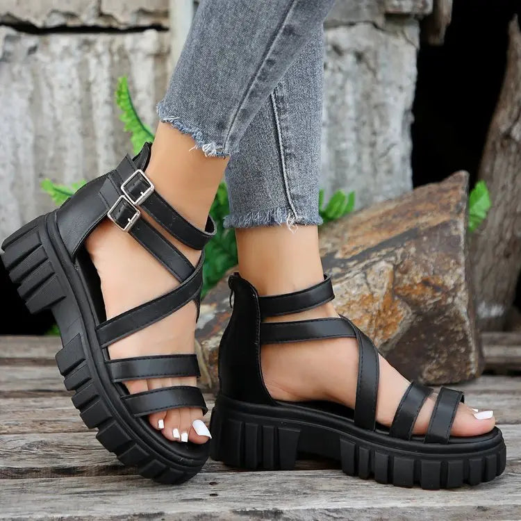 Platform All-match Hollowed-out Mid-heel Strappy Sandals Raven’s Echo Hoodie