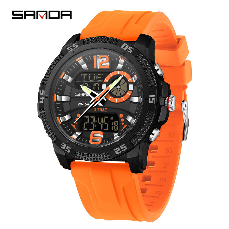 SANDA Mens Electronic Watch Youth Alarm Clock Luminous Sporty