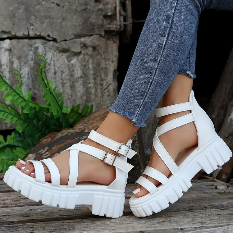 Platform All-match Hollowed-out Mid-heel Strappy Sandals Raven’s Echo Hoodie