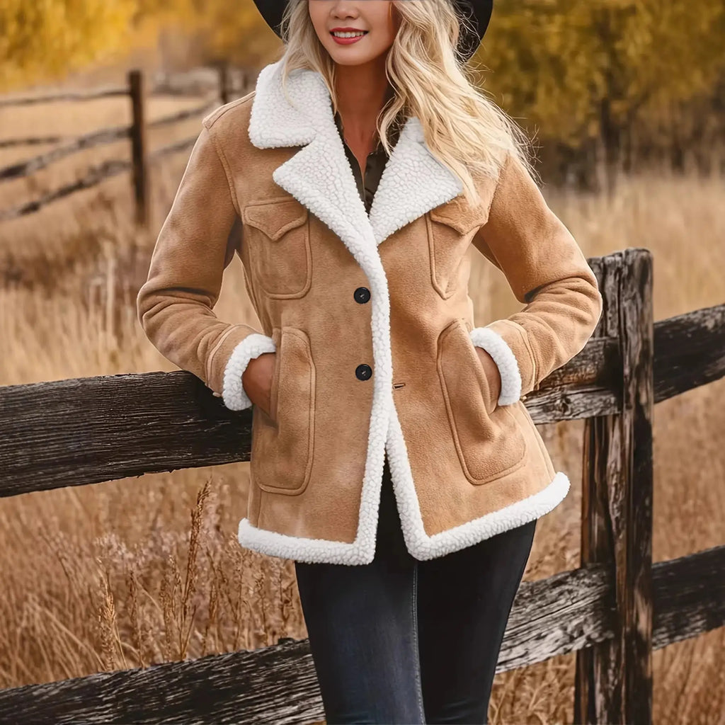 Women's Autumn And Winter Retro Pocket Lapel Button Jacket Fur Coat Raven’s Echo Hoodie