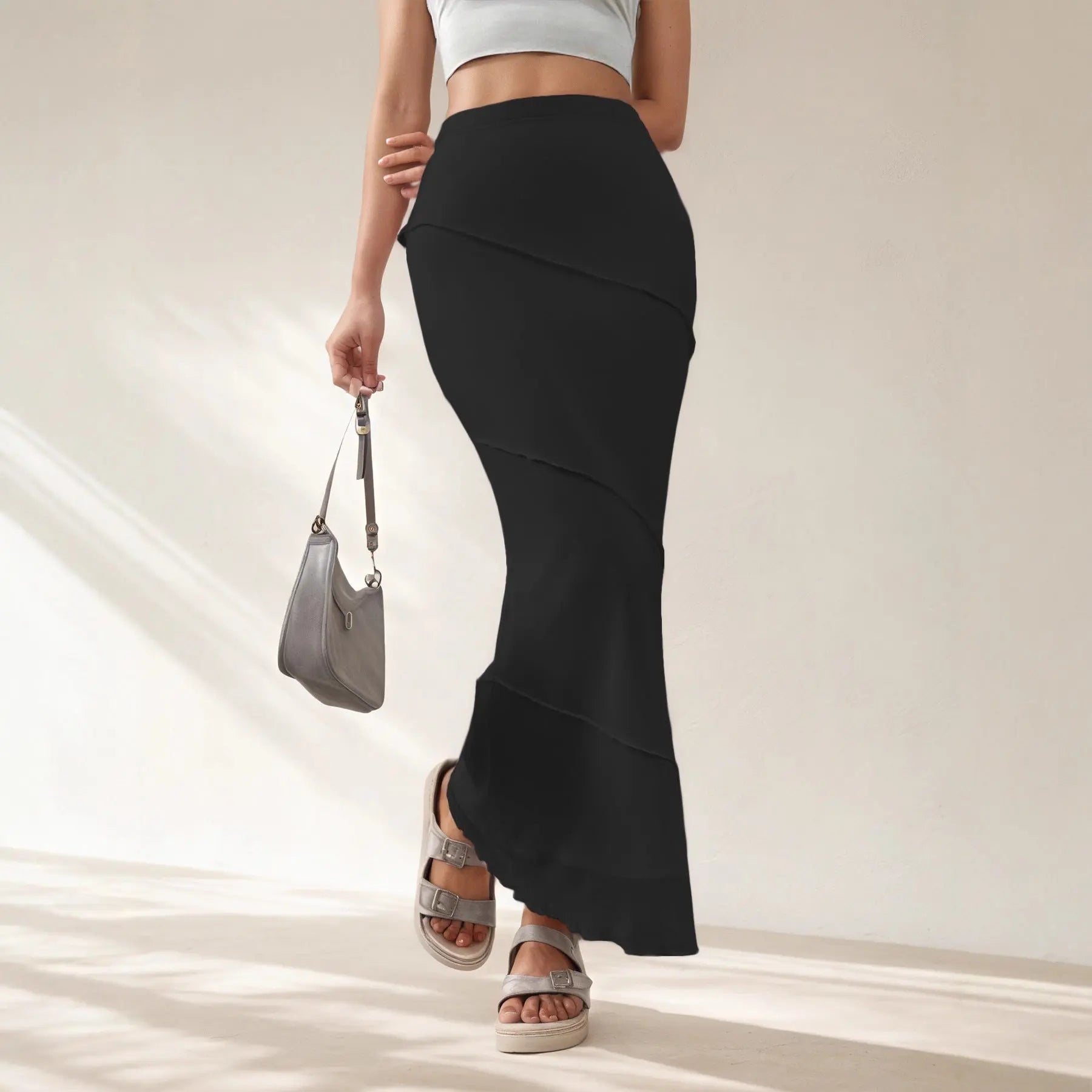 Summer Solid-Colored High-Waisted Sheath Long Skirt Raven’s Echo Hoodie