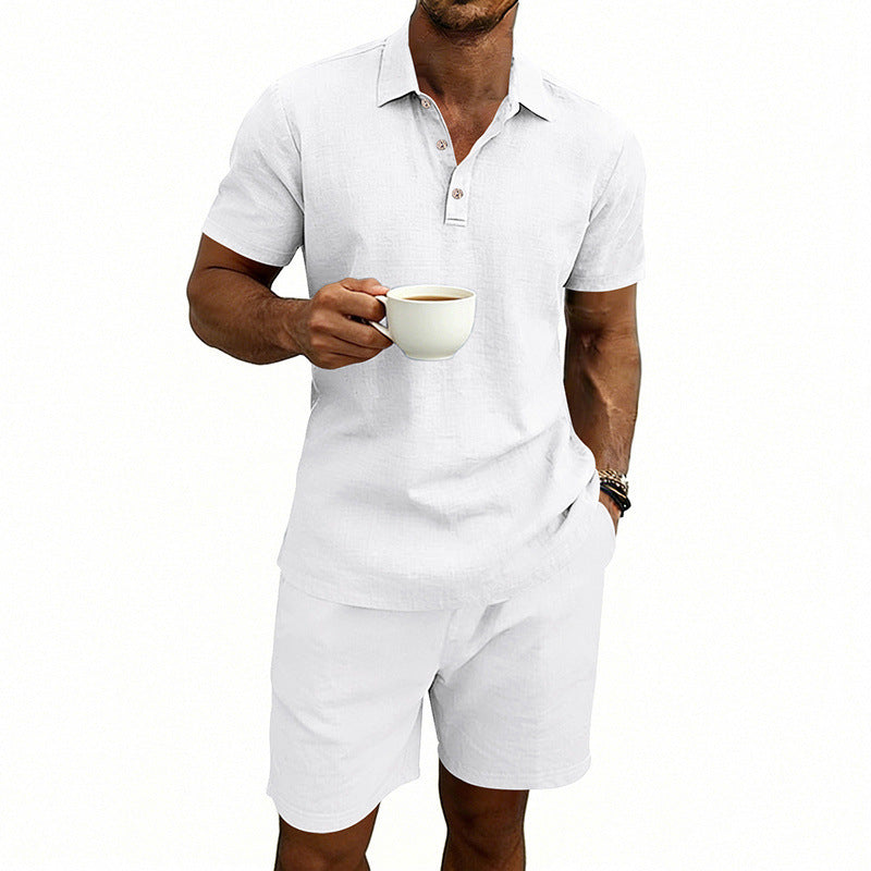 Linen Casual Mens Loose Short-Sleeve Shorts Set