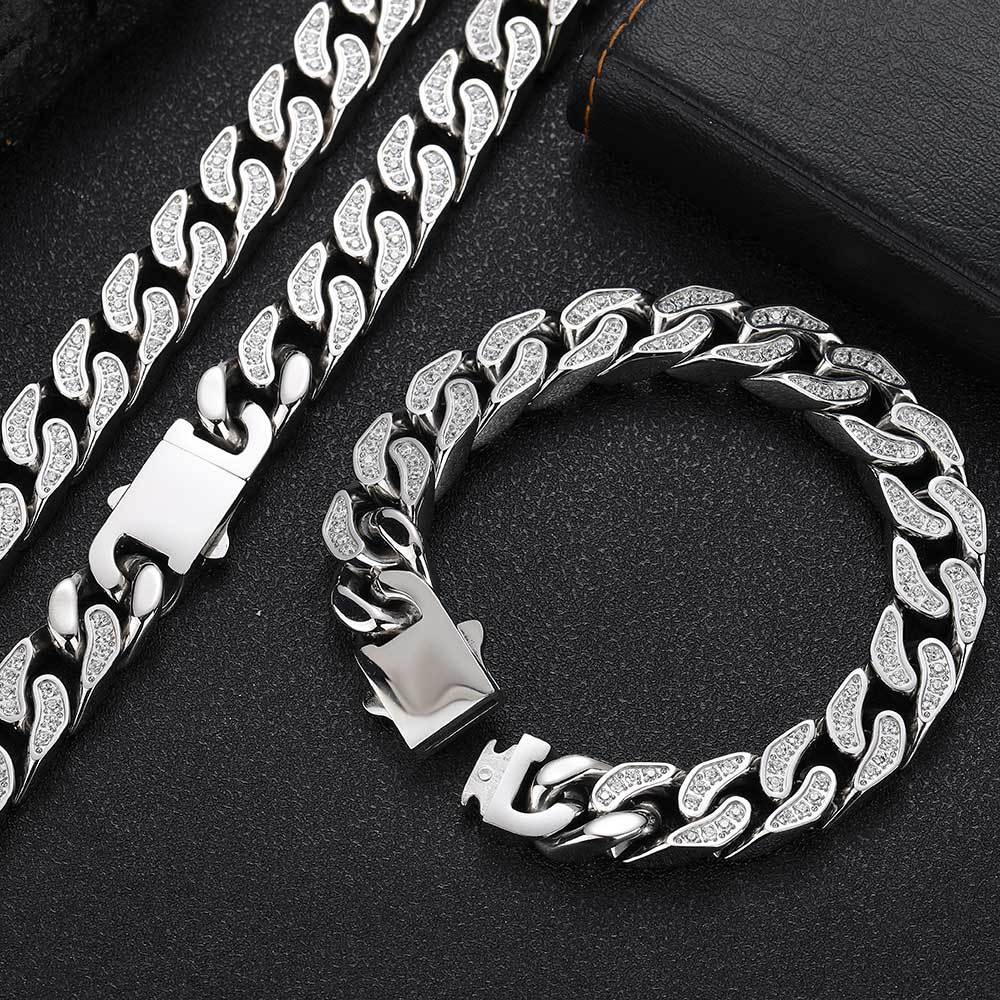 Full-Zircon Cuban Chain Titanium Steel Mens Bracelet Raven’s Echo Hoodie
