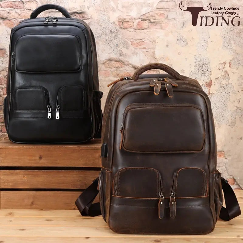 Men's Leather Backpack Outdoor Bag Raven’s Echo Hoodie