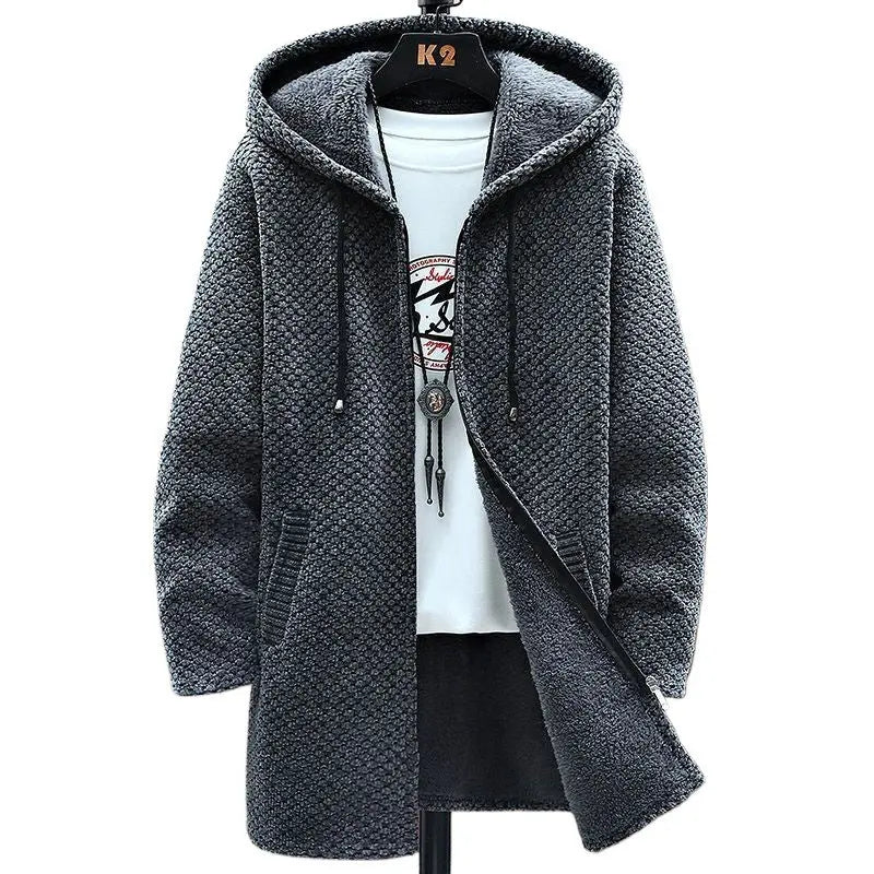 Men's Mid-Length Knitted Cardigan Coat Casual And Versatile Raven’s Echo Hoodie