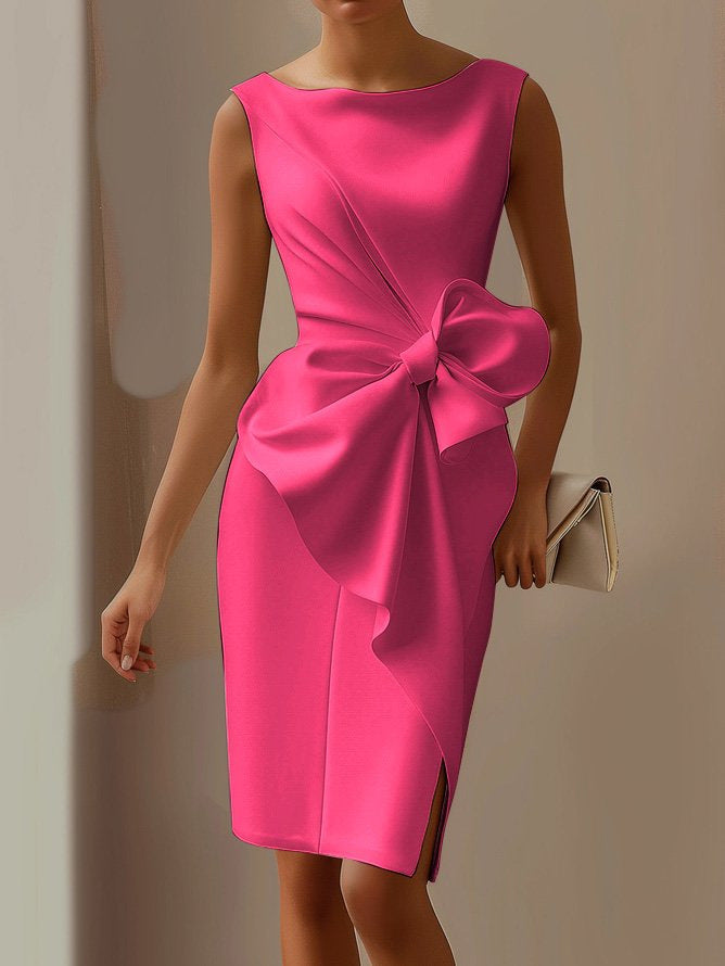 Fashion Bowknot Dress Solid Color Elegant Slim Sleeveless Dresses Women's Casual Office Party Clothing