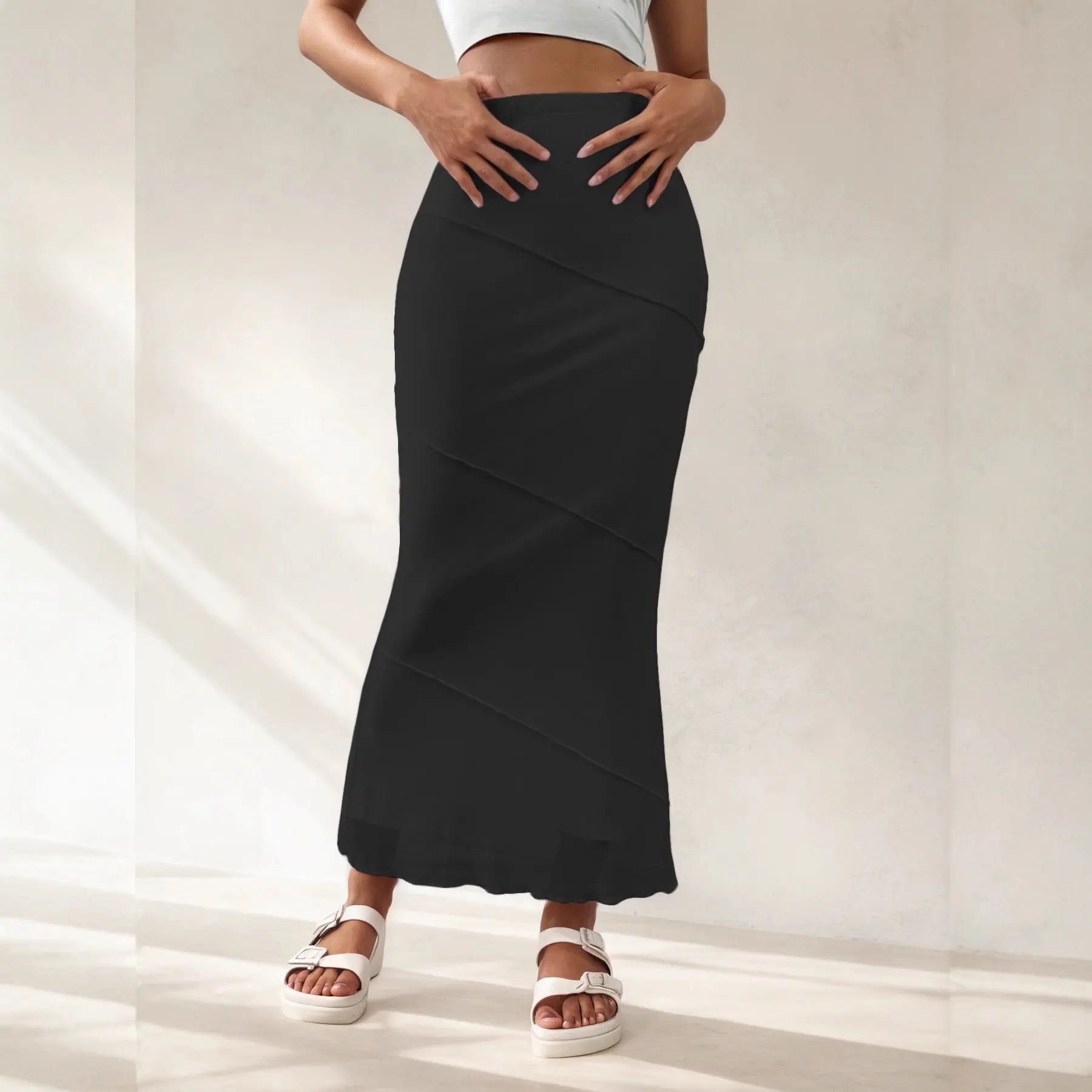 Summer Solid-Colored High-Waisted Sheath Long Skirt Raven’s Echo Hoodie