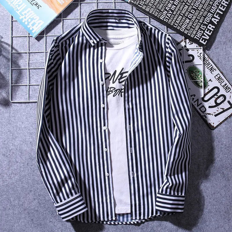 Men's Fashionable Slim-Fit Casual Striped Shirt Raven’s Echo Hoodie