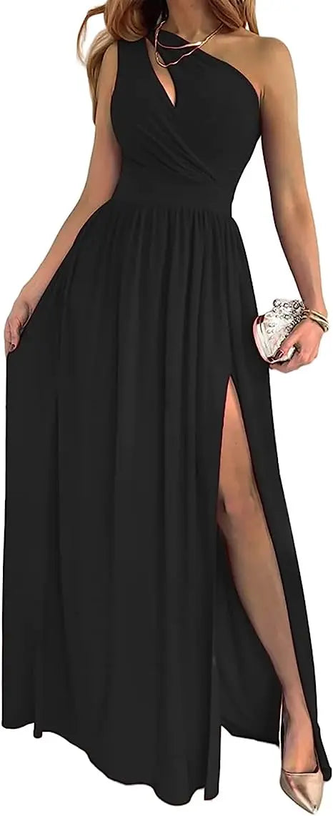 Women's One Shoulder High Split Cutout Sleeveless Elegant Sexy Cocktail Maxi Dress Raven’s Echo Hoodie