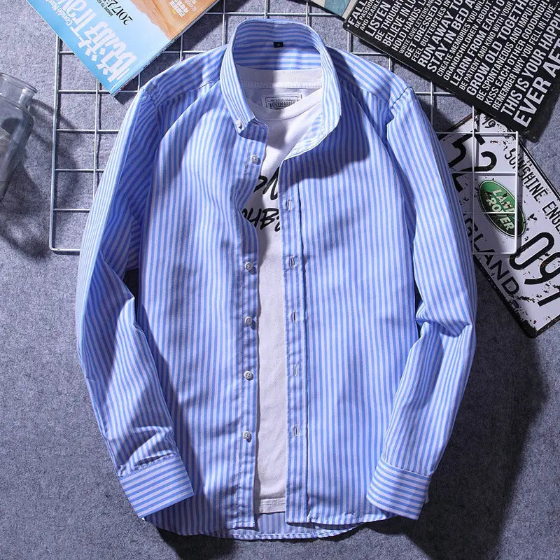 Men's Fashionable Slim-Fit Casual Striped Shirt Raven’s Echo Hoodie