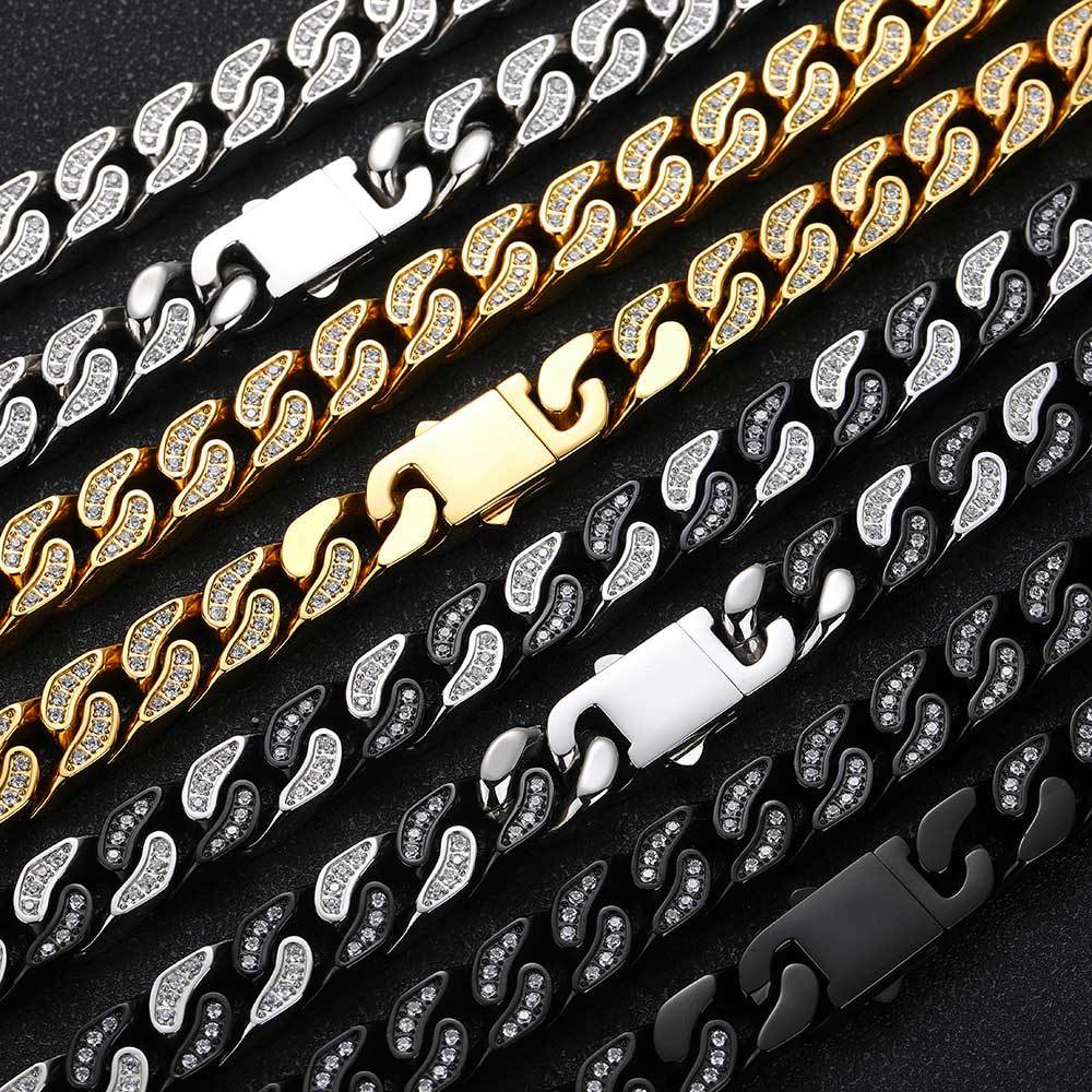 Full-Zircon Cuban Chain Titanium Steel Mens Bracelet Raven’s Echo Hoodie