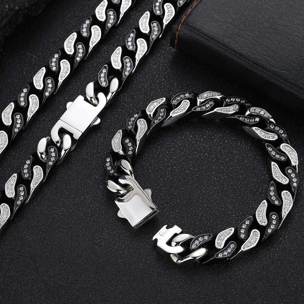 Full-Zircon Cuban Chain Titanium Steel Mens Bracelet Raven’s Echo Hoodie