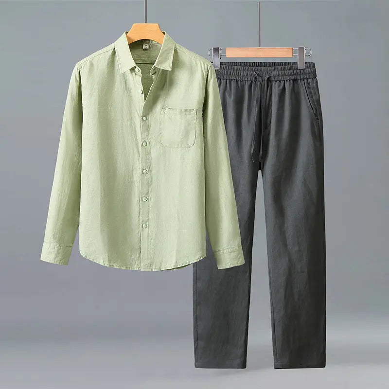 Lightweight Casual Solid-color Pure Linen Set Raven’s Echo Hoodie