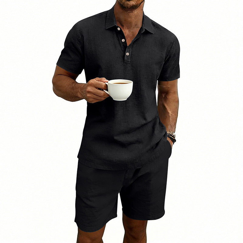 Linen Casual Mens Loose Short-Sleeve Shorts Set
