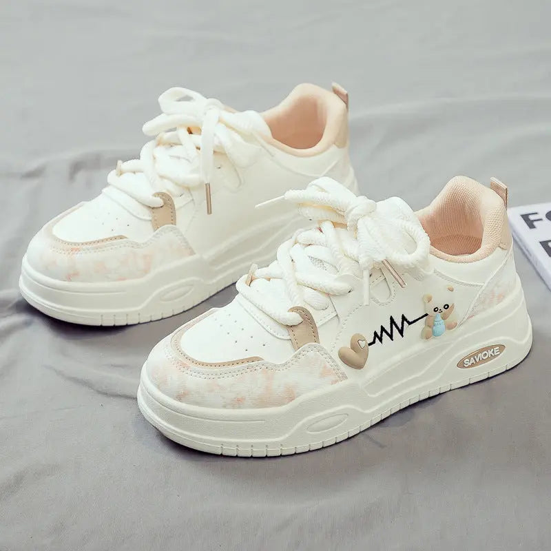 Womens White Sneakers Versatile Sporty Dad Shoes With Thick Soles Raven’s Echo Hoodie
