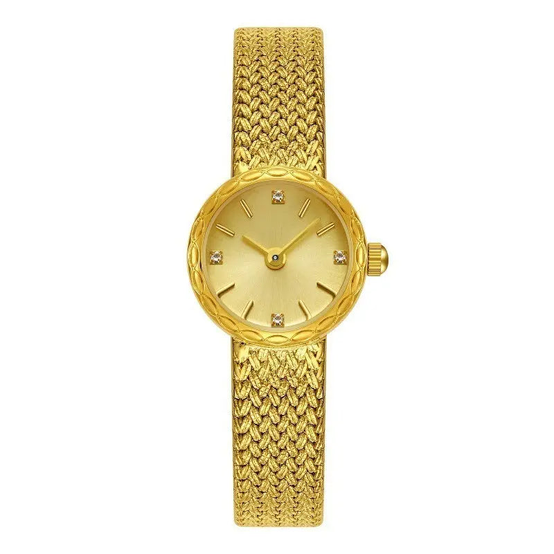 Retro Copper Mesh Womens Versatile Vintage-style Mini Gold Watch Raven’s Echo Hoodie